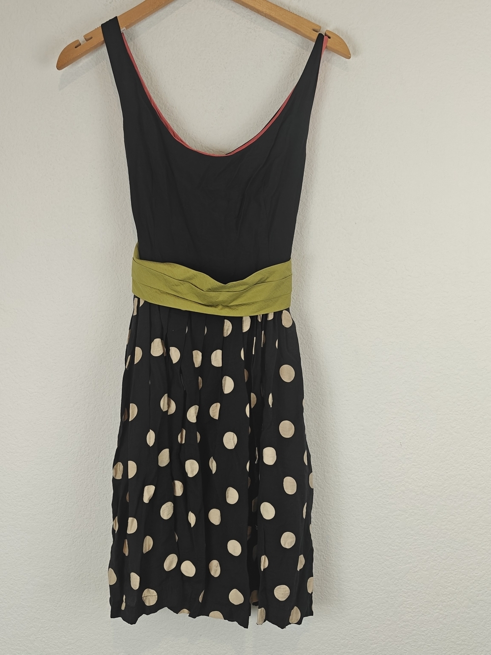 Corey Lynn Calter for Anthropologie Polka Dot Fit & Flare Dress Green Sash Sz 4